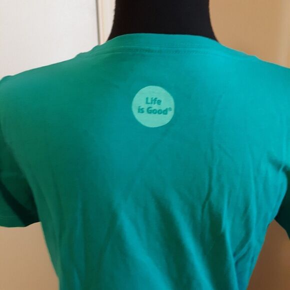 Women's Life Is Good Short Sleeve T Shirt Size S Small "Livin on a Pair" Teal - Picture 4 of 9
